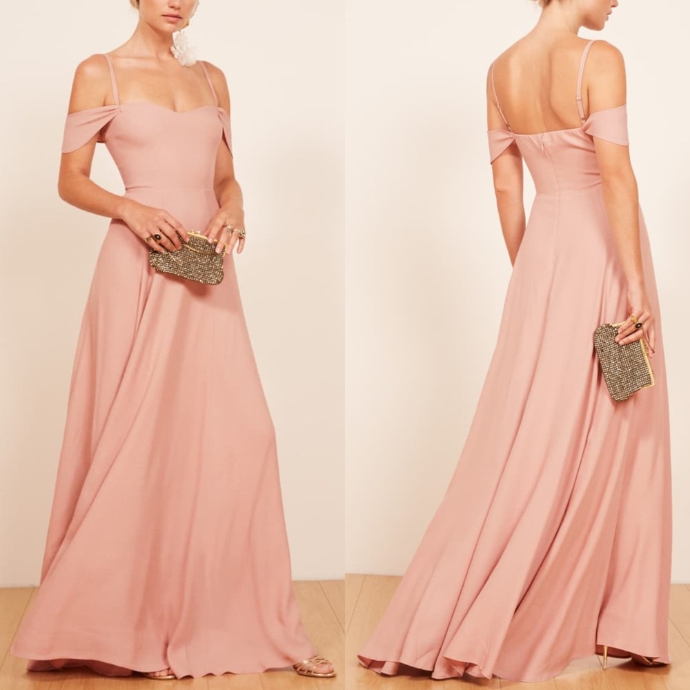 Reformation Dusty Rose Off-Shoulder Maxi Gown